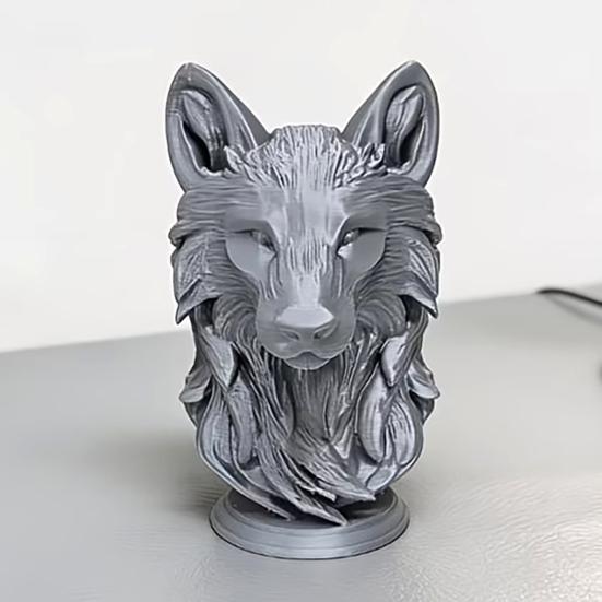 3D Printed Wolf Head Figurine, Realistic Wolf Head Statue with Round Base, Wild Animal Head Sculpture for Home Office Bookshelf
