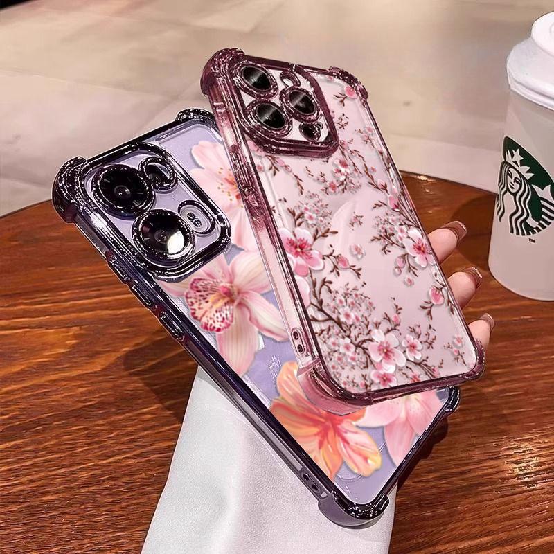 Case For RENO 15F 15 Pro 5G 14F 13F 11F 12F 14 13 11 12 10 Pro Plating Daisy Flowers Shockproof Soft Transparent Cover