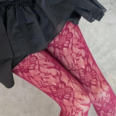 Damen Sexy Blumenstickerei Netz Aushöhlen Seidenstrümpfe JK Fischernetz Strumpfhose Coole Mädchen Farbige Hipster Harajuku Strumpfhose