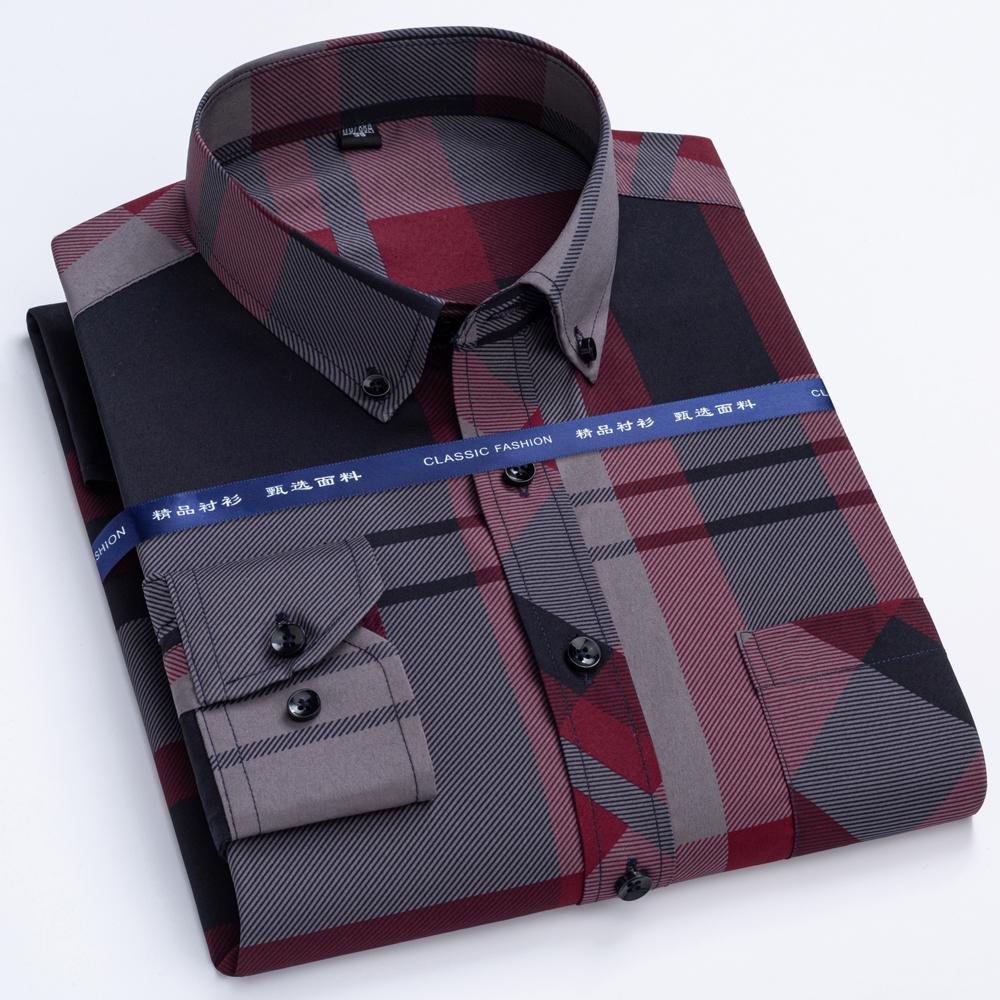 Men's Business Casual Hot Stamping Striped Print Dress Shirt, Slightly Stretch Unique Buttoned Collar Long Sleeve Pocket Shirts