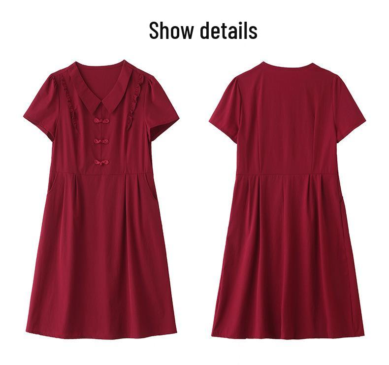 2025 Letní Dámské Módní Šaty Střední Délky s Límcem a Zapínáním na Žabky v Čínském Stylu
