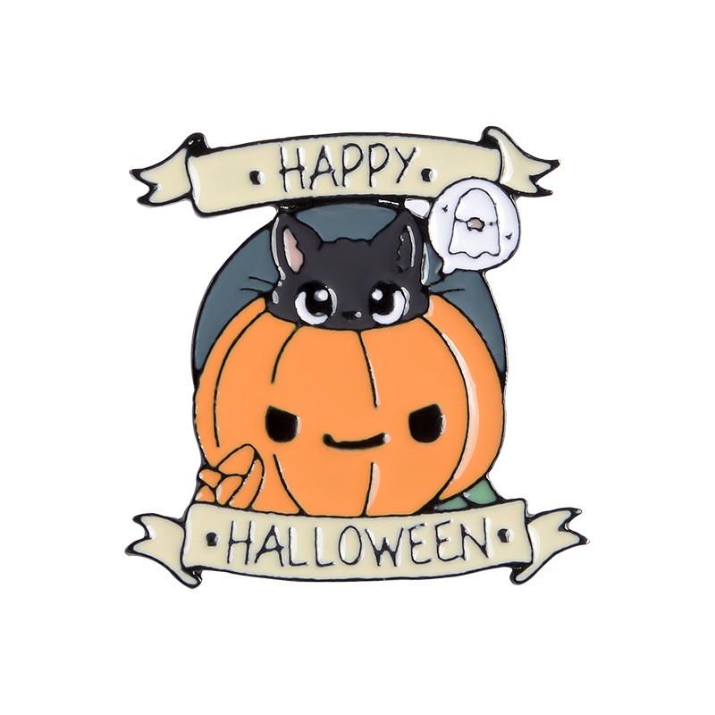 Alloy Trendy Unisex Halloween Brooch With Geometric Pumpkin Face And Features Witch