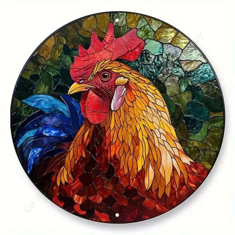 Chicken Coop Round Tin Sign, Farmhouse Style 20x20cm