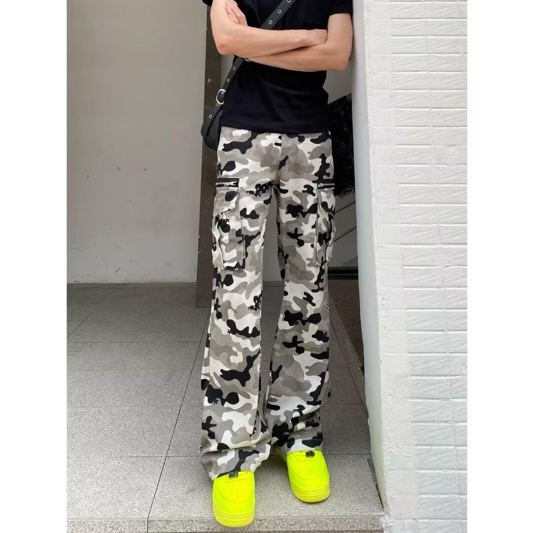 

Мужские джинсы, американские ретро-стираные потертые рабочие джинсы с несколькими карманами, мужские и женские свободные прямые повседневные брюки, модные 3XL