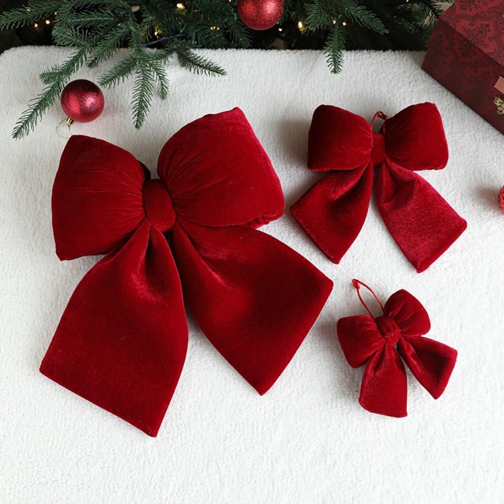 New Flannelette Bowknot Pendant Large DIY Hanging Xmas Ornament Merry Christmas Party Supplies Christmas Tree Decorations