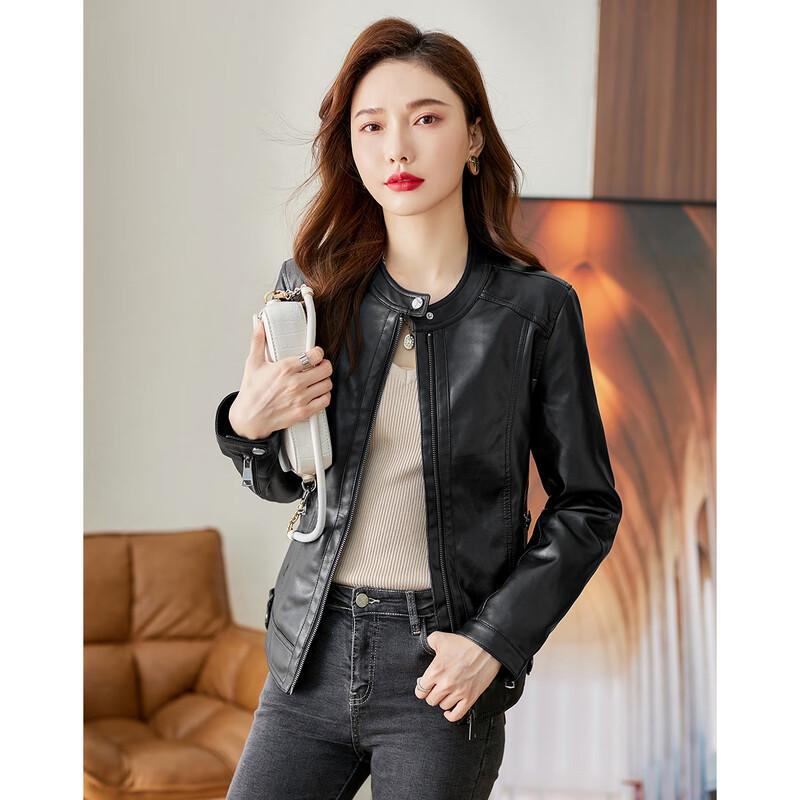 TERRE BLEUE Women's Loose Fit Short Moto PU Leather Jacket