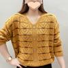 Plus Size Women V Neck Long Sleeve Knit Sweater Mom Spring Autumn Pullover Loose Fit Stomach Covering Outerwear Top