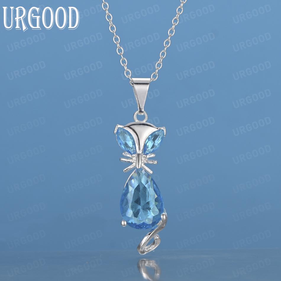 925 Sterling Silver Blue AAA Zircon Fashion Necklace Wedding Jewelry