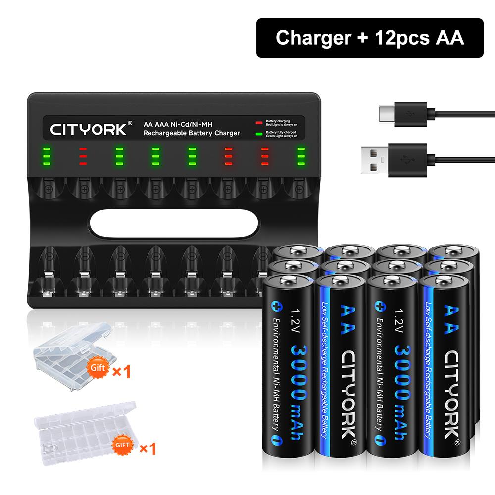 1.2V NI MH AA 2a Rechargeable Batteries 3000mAh Aa Ni-mh Battery+8 Solt LCD Charger For 1.2V NIMH 2a 3a Batteries Aa Aaa Battery