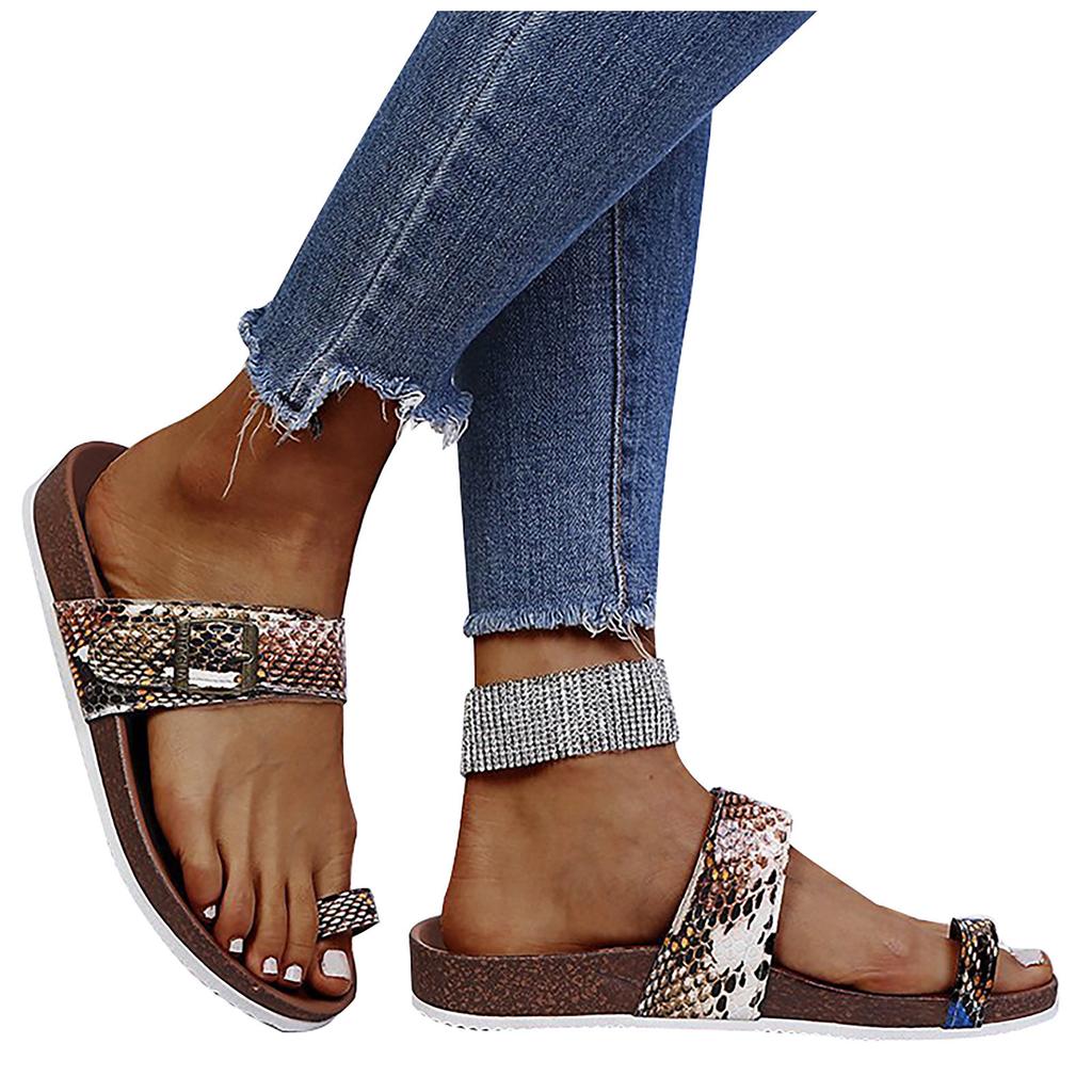 Women Light Weight Comfy Snake Print Buckles Walking Sandals