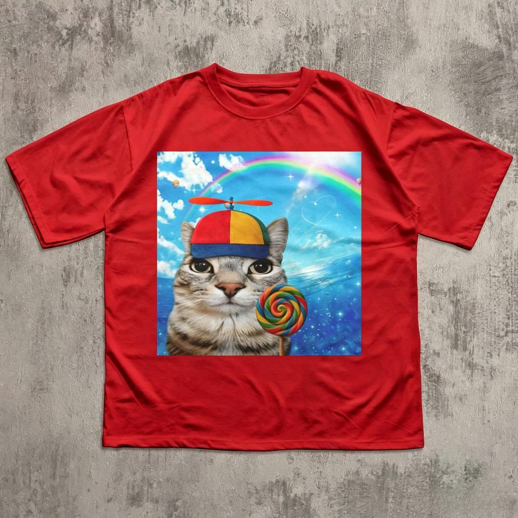 Funny Lollipop Silly Cat Tshirt Cat Meme Printed Cotton Tshirt Cute Couple Shirt Unisexs And Unisexs Comfortable Summer Tshirt