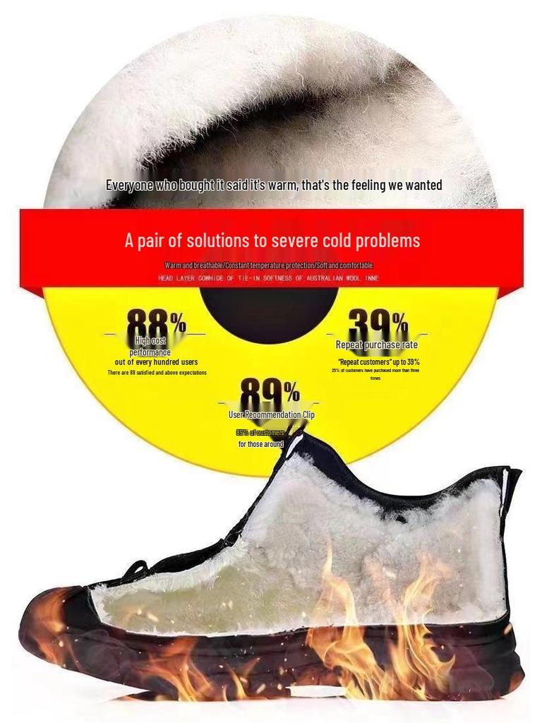 Men's Winter High-Top Non-Slip Warm Snow Boots - Cotton, Velvet-Lined, Comfortable, Wear-Resistant, Casual Outdoor Footwear