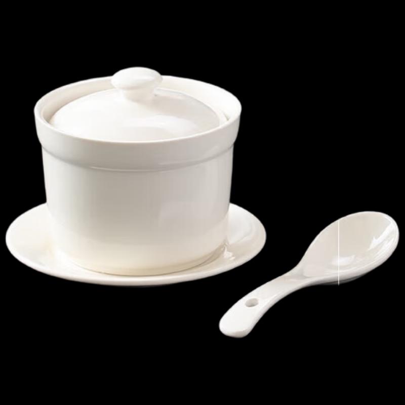 Ceramic Double Boiler Stew Pot with Lid and Saucer