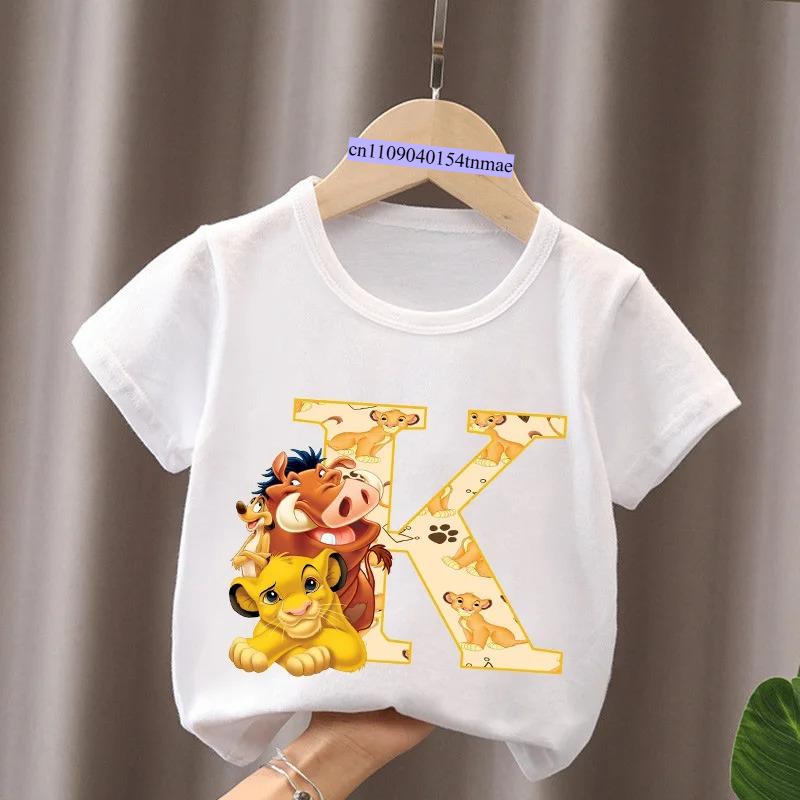The Lion King Cute Simba Letter A B C Name Print Kids T-Shirts Girls Clothes Baby Boys Short Sleeve T Shirt Summer Children Tops
