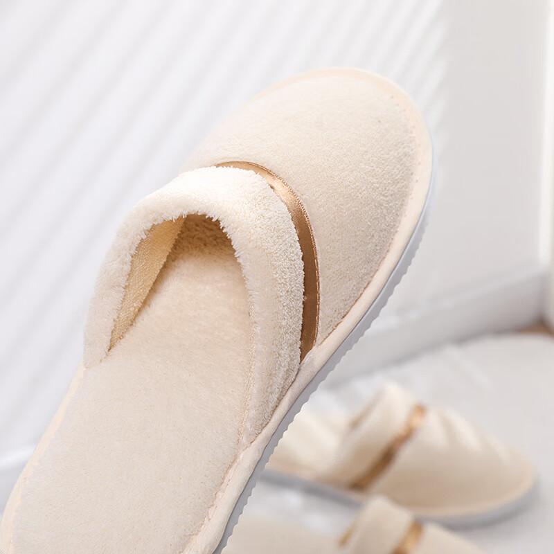 Etravel Disposable Slippers 5 Pairs, Thick Autumn And Winter Travel Home Coral Fleece Non-Slip Slippers for Men And Women, Beige