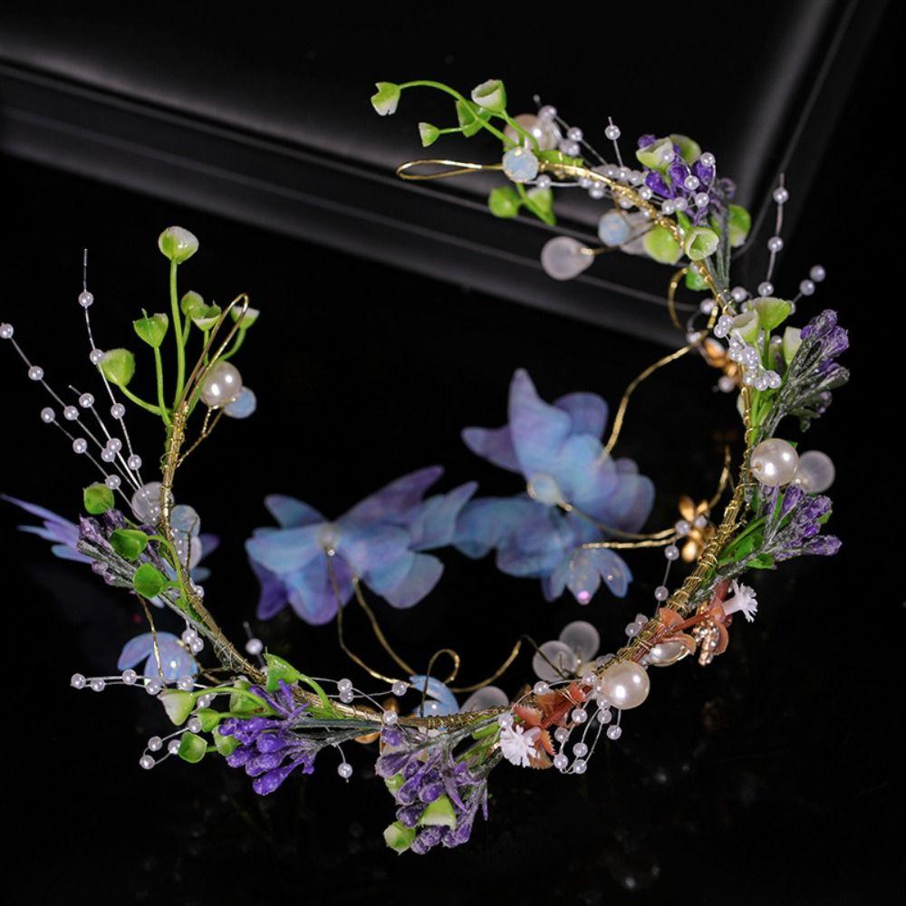 Butterfly Pearl Headpiece Imitation Pearl Kid Hair Hoop Flower Child Crown Children Headband  Hanfu