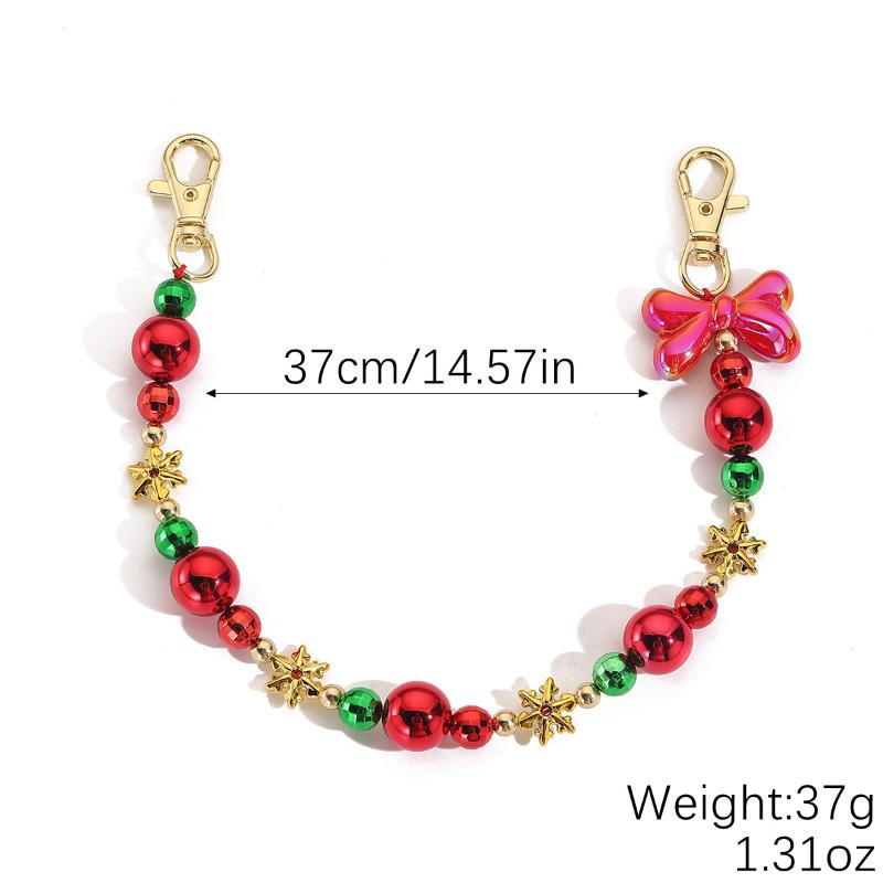 

Christmas Heart Beaded Necklace Keychain Bow Charm Pendant Keyring Jewelry For Girl Women Gift Bag Decoration as the picture
