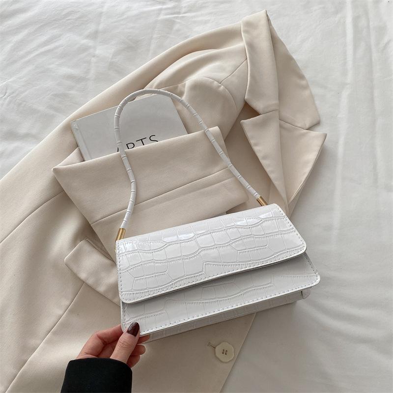 Simple stone pattern shoulder bag, fashionable solid color bright pattern bag, women's commuting convenience, portable small square bag