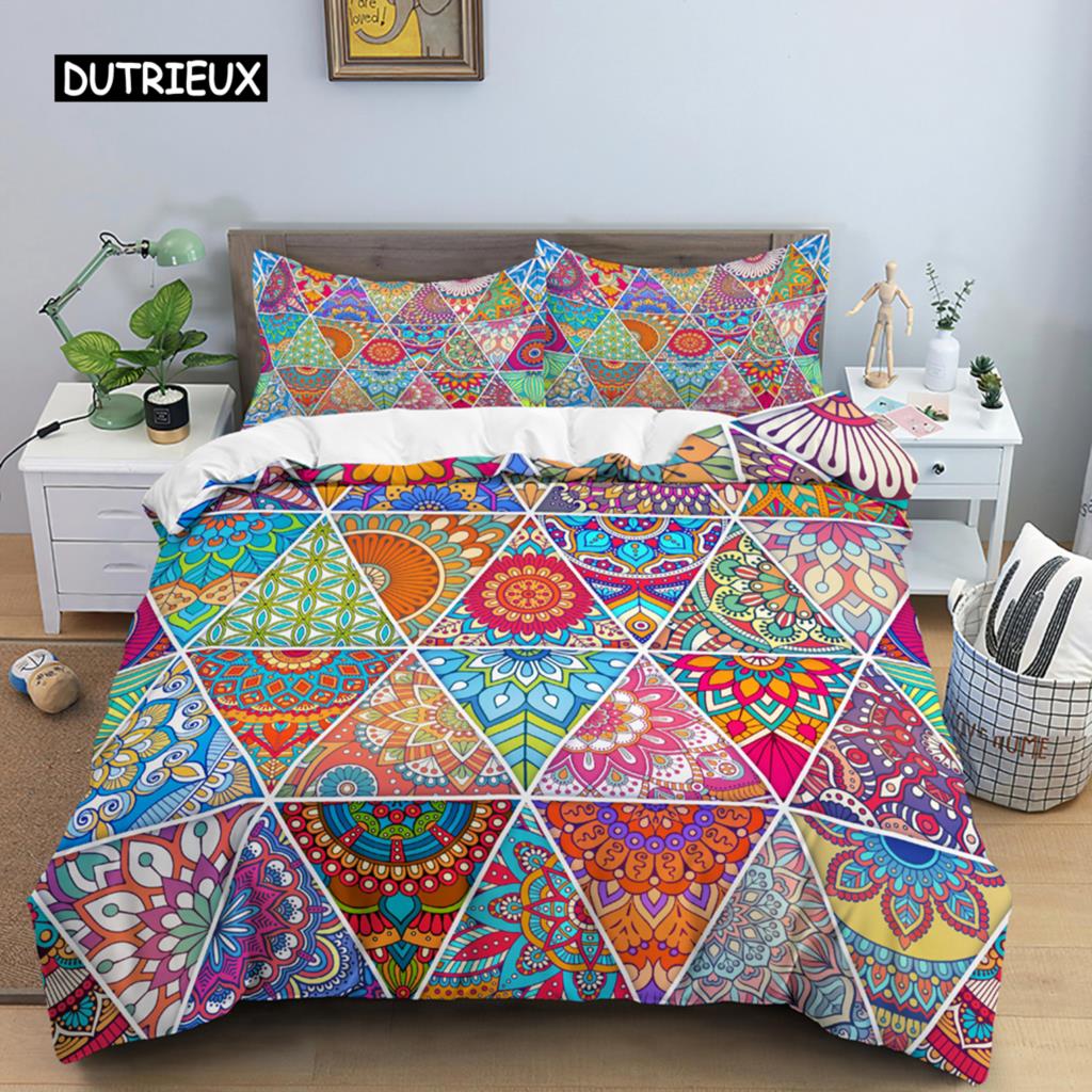 Ethnic Bohemian Mandala Duvet Cover King Queen European Flowers Vintage Bedding Set Geometric Retro Style Polyester Quilt Cover