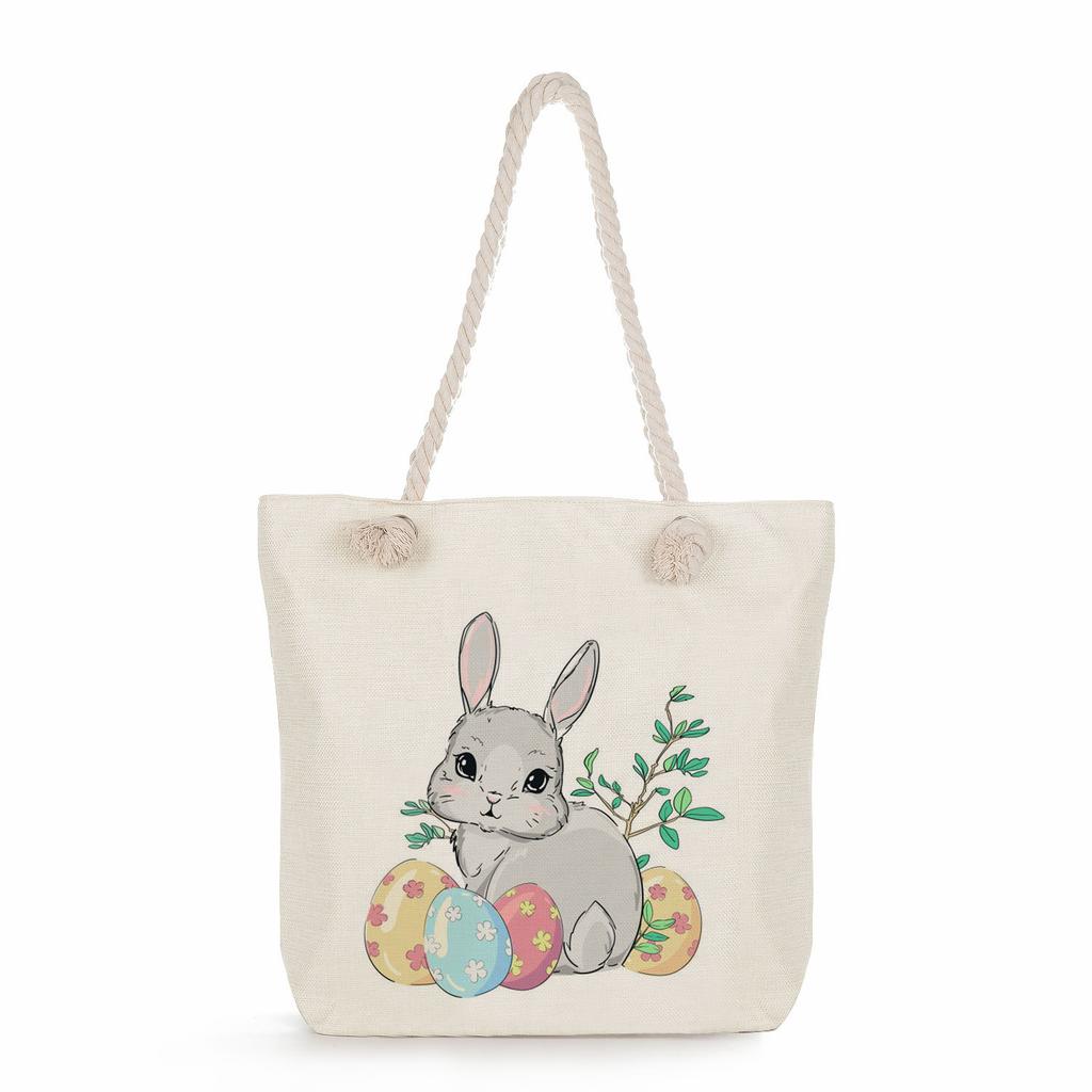 Sac de plage à bandoulière unique en corde épaisse avec imprimé lapin créatif 7247 CLE