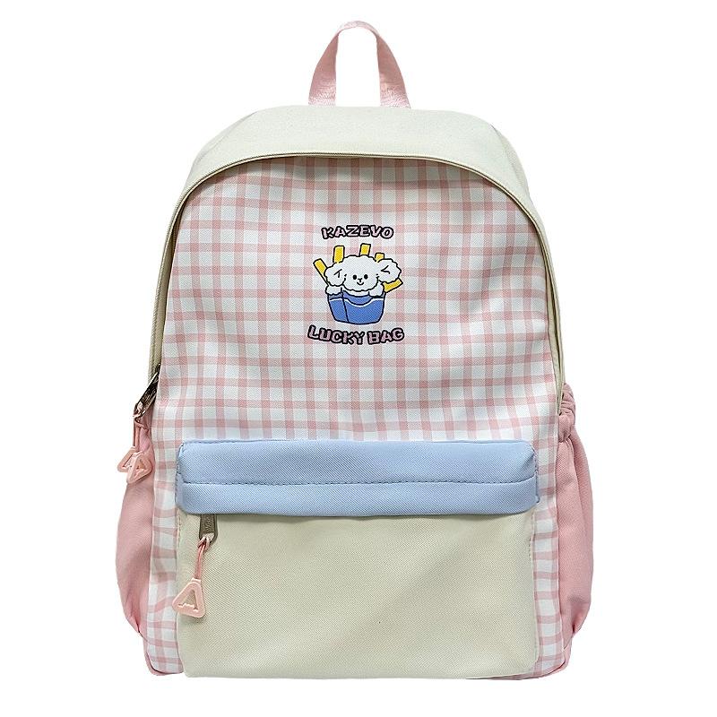 Schoolbag New ins Cartoon Puppy Backpack for Junior High School Students Large Capacity Fashion Versatile Plaid Lightweight Campus Backpack