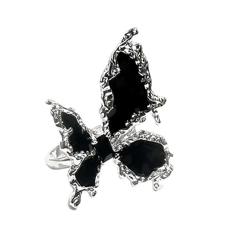 Dark Personality Love Butterfly Oil Drop Enamel Open Ring Stacked Wearing High-End Niche Design Ring Woman
