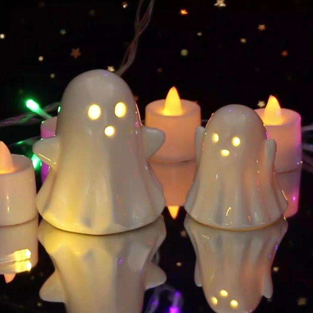 2pcs Cartoon Halloween LED Ghost Ornaments Cute Halloween Party Decoration  Table Centerpiece
