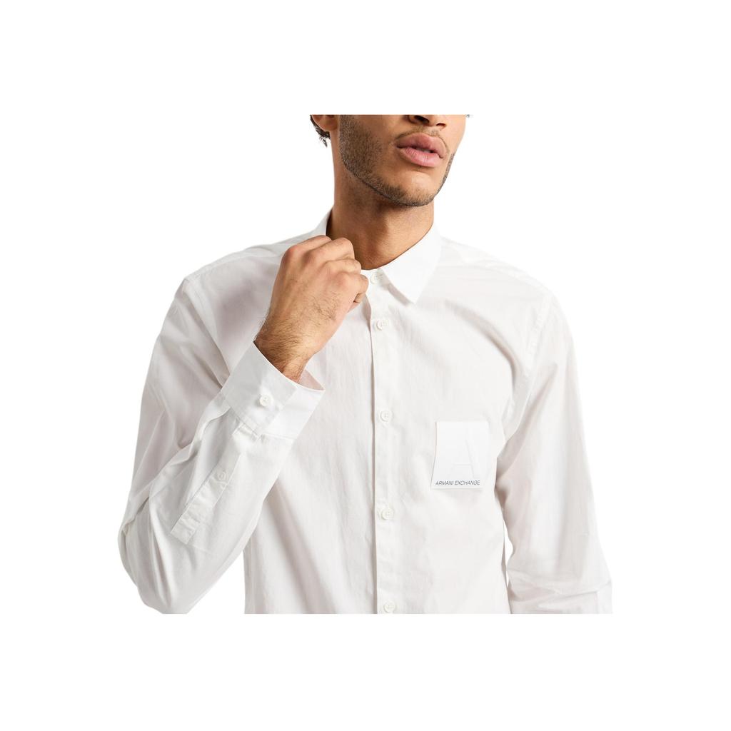 Armani Exchange AE ASV Series Organic Cotton Solid Color Single-Breasted Long Sleeve Shirt Men Shirts White 6DZC20-ZNXLZ-1116