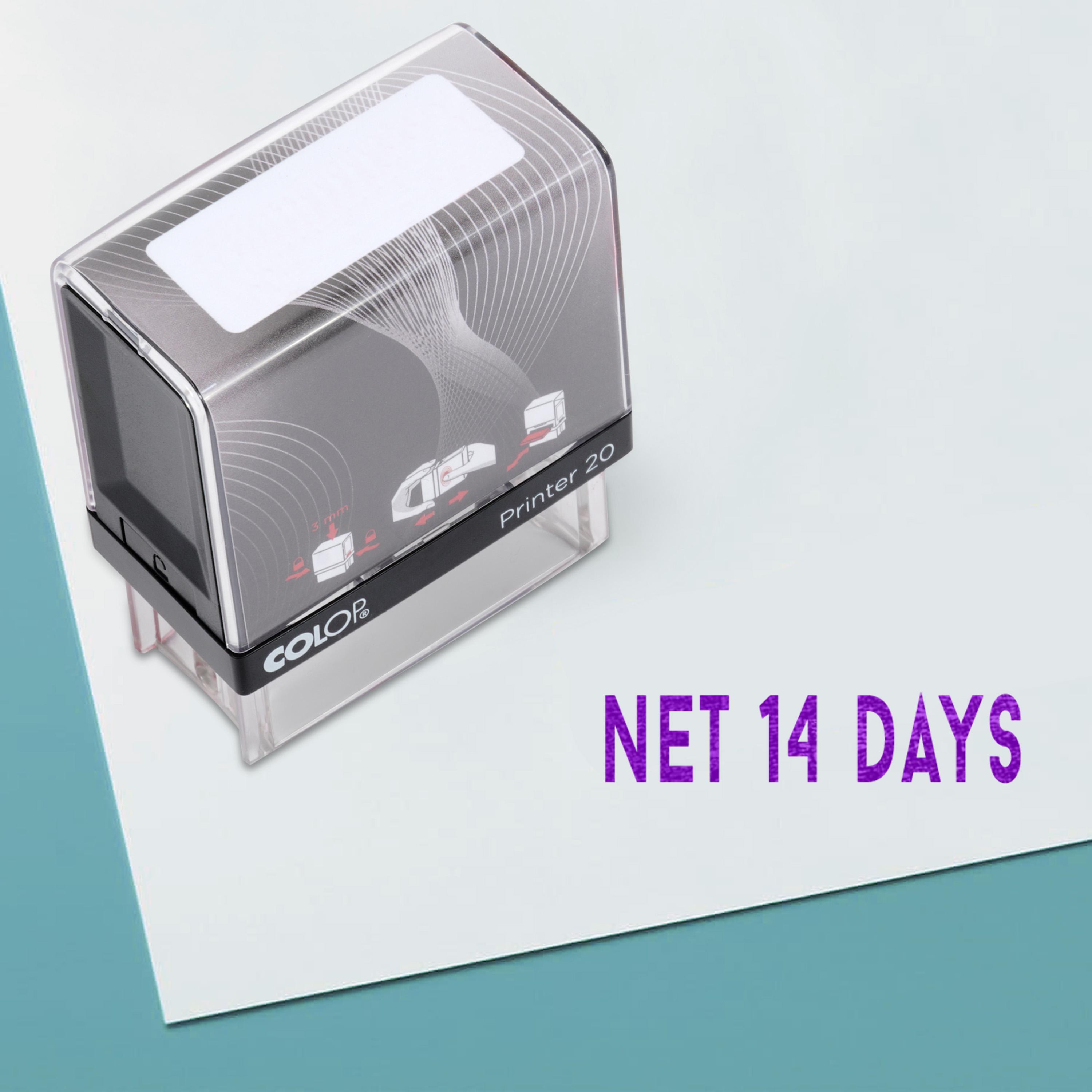 

NET 14 Days Self Inking Rubber Stamp Custom Colop Office Stationary P20 Mini Stamper 14 mm x 38 mm Фіолетовий