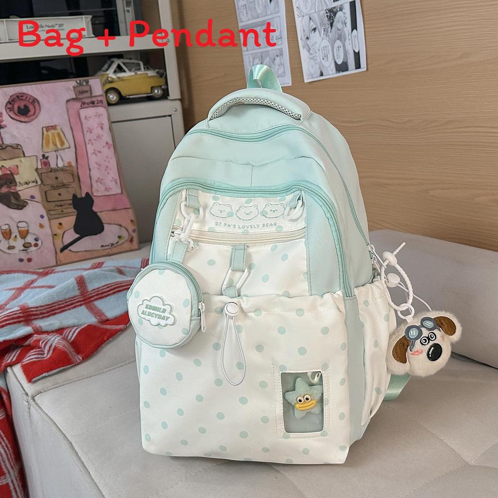 Lightweight Girl Backpack With Nylon And Spotted Pattern For Classroom And Commuting