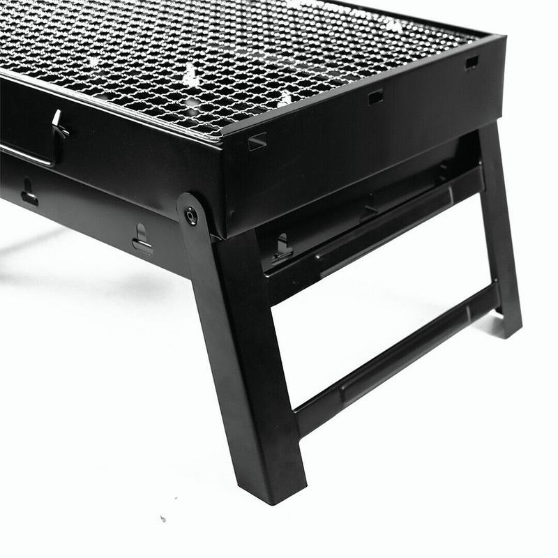 Grande barbecue pieghevole portatile nero, griglia per barbecue, barbecue da esterno, carbone, viaggio, picnic