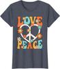 Love Peace Sign Groovy Hippie Graphic Tee Retro 70s Style Cotton T-Shirt for Women