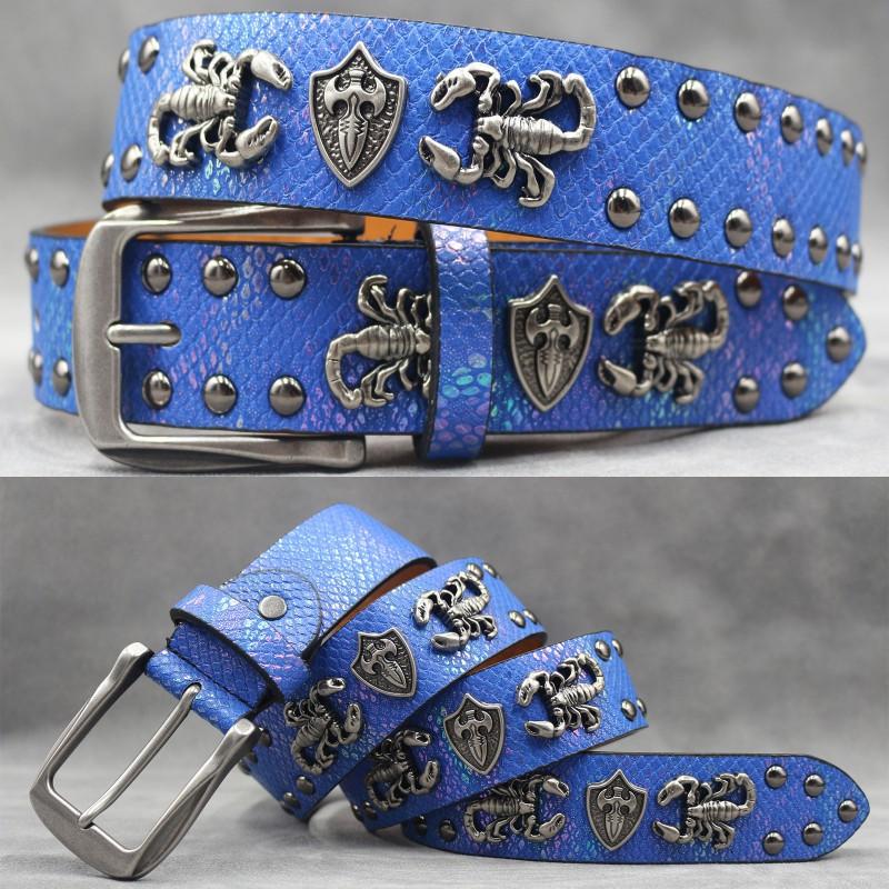 Original Punk Belt Men Women Skull Rivet Snake PU Leather Needle Buckle 105-125cm