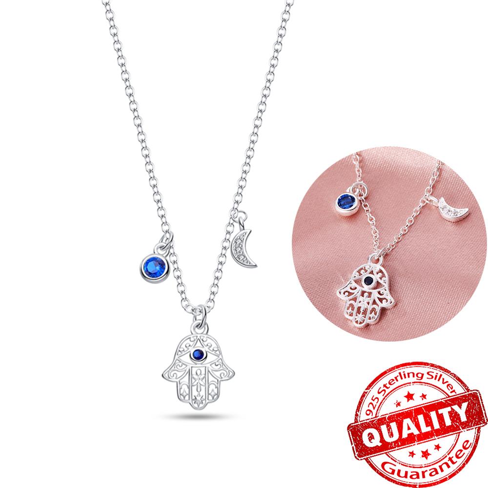 New Sterling copper Moon Protective Hand Pendant Chain Necklace 925 copper Charm Necklace for Women Fine Zircon Gift