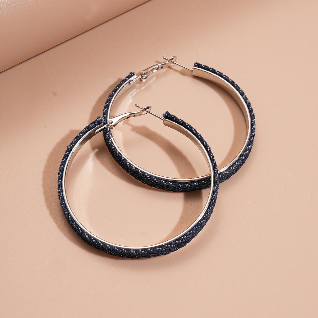 Fabric Autumn and Winter Denim Geometric Round Silver Needle Earrings Simple Earrings