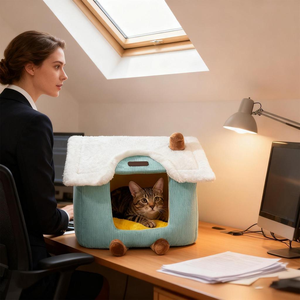 Cat Cave Enclosed Non-Slip Cute Winter House Warm Cave Pet Beds For Cats For Kitten Puppy Pet Indoor Bedroom Living Room Balcony