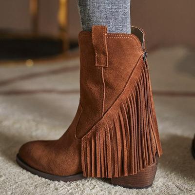 Wildleder Spitz Frauen Chelsea Stiefel Ankle Quasten Mid Heels Schuhe 2024 Winter Designer Neue Schuhe Kleid Walking Zapatillas Dame
