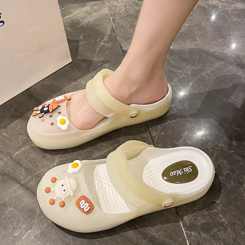 Hole shoes women s 2 summer new soft-soled jelly baotou drag non-slip beach sandals 35 бежевый