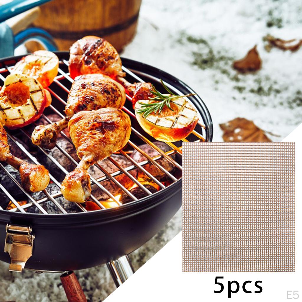 5pcs BBQ Grilling Mesh Mat Replacement PTFE Coated Non-Stick Cooking Fish Sheet Outdoor Activities