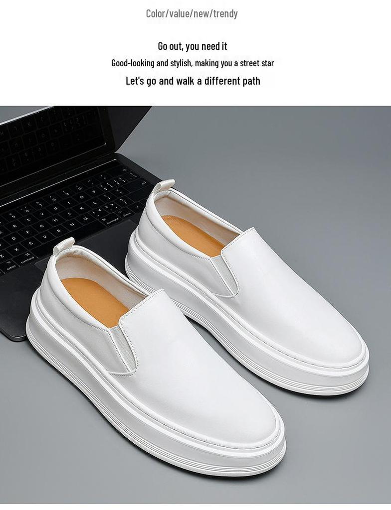 Men's Large Size Genuine Leather Slip-on Loafers - Breathable and Versatile White Shoes in Size 45-47