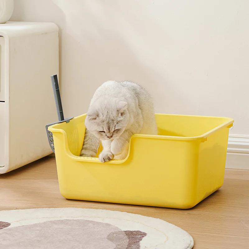 Anti-Splash Semi Closed Cat Litter Box - High-Capacity Kitty Pan Practical Pet Sandbox Bedpan for Large Cats Small Animals & Dog