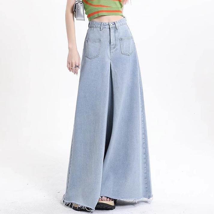 

Джинсы в стиле ретро с широкими штанинами для женщин с высокой талией, утягивающие, с прямыми карманами, нишевый гонконгский стиль 2XL