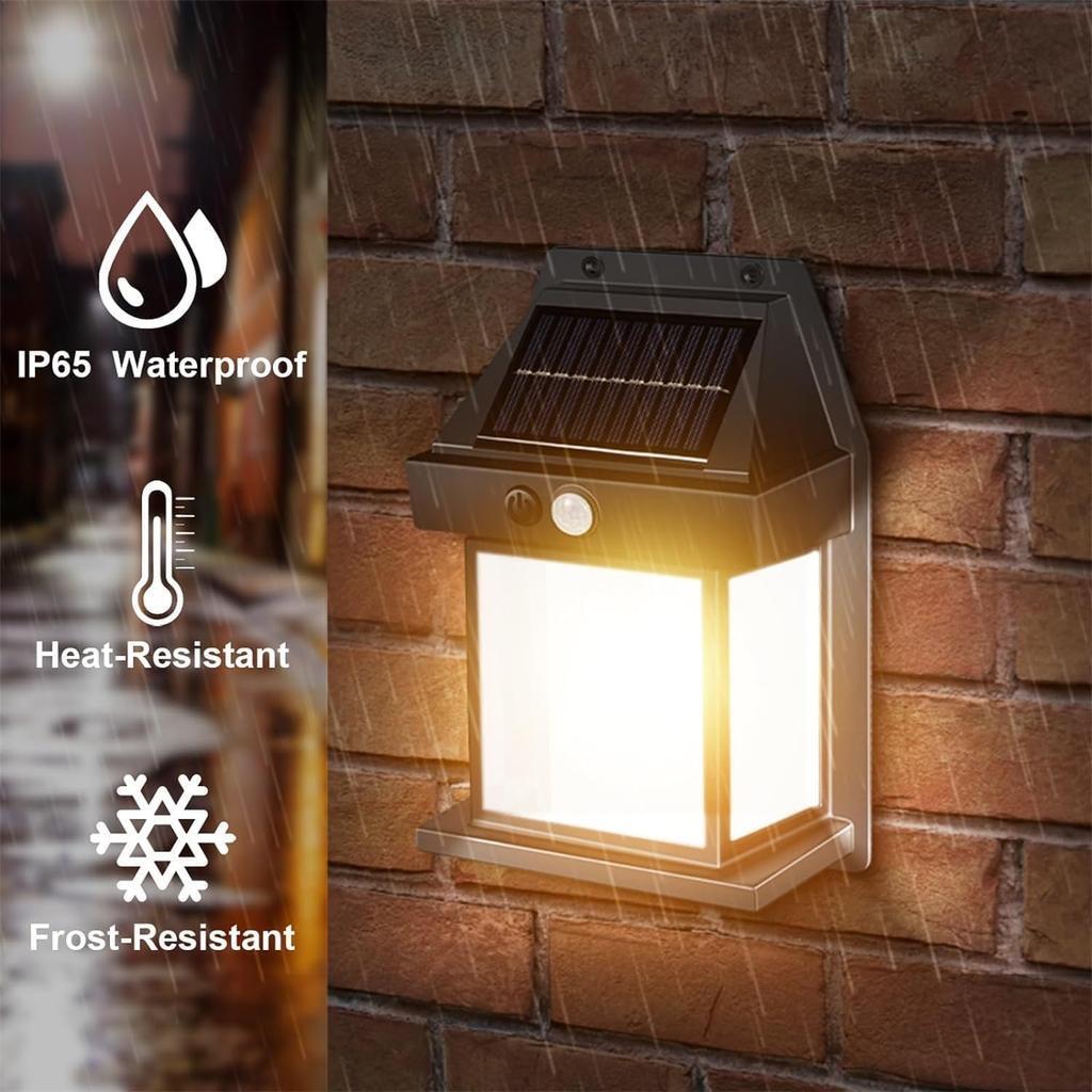 2 PCS Solar Wall Lights, Outdoor Dusk To Dawn Motion Sensor, 3 Lighting Modes, Waterproof, Modern White Plastic Solar Security Wall Lanterns for