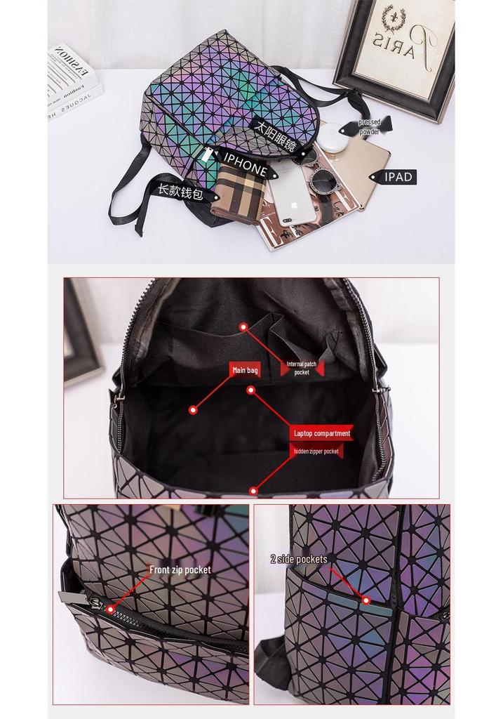 Trendy Japanese Geometric Night Glow Backpack - Large Capacity Commuter & School Bag for Men and Women