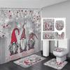 Red Christmas Shower Curtain Set Funny Santa Claus Gift Green Pine Branches Xmas Balls Home Bathroom Decor Bath Mat Toilet Cover