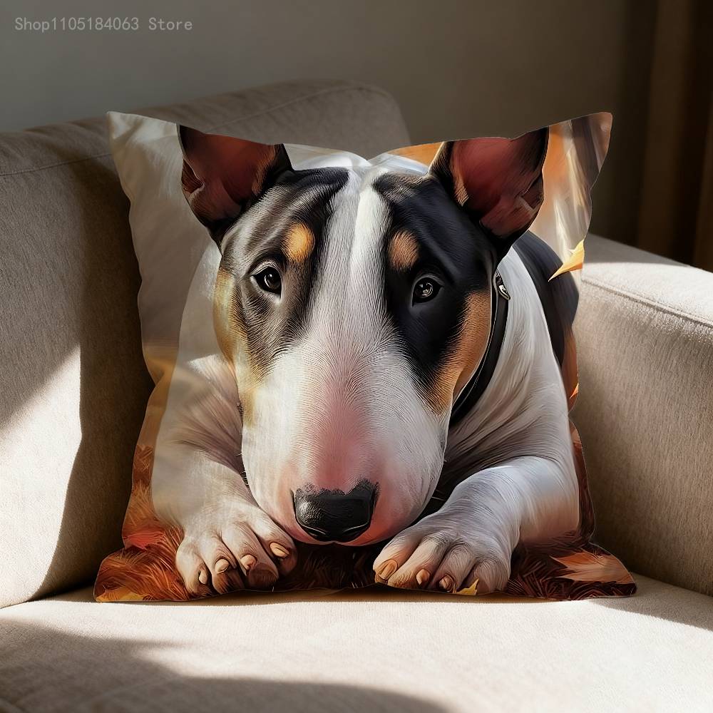 Funny Bull Terrier Dog Pillow Case For Sofa Decor Car Office Room Printing Cushion Cover Decorations and Protector
