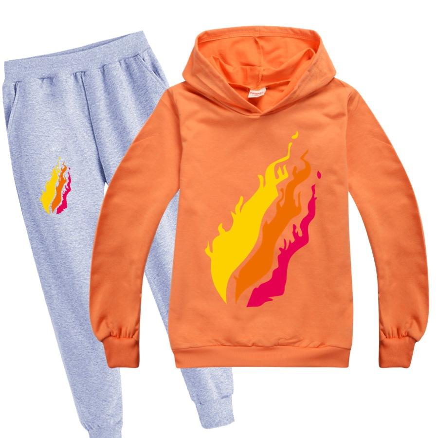 Casual Comfortable Boys' Printed Hooded Suit Sweater Fashionable Loose Clothing Sets Boys