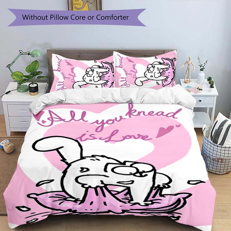 Simon's cat 3pcs Bedding Set Duvet Cover Closure Includes 1 Duvet Cover & 2 Pillowcases for All Seasons Bedroom Home Dorm Decor