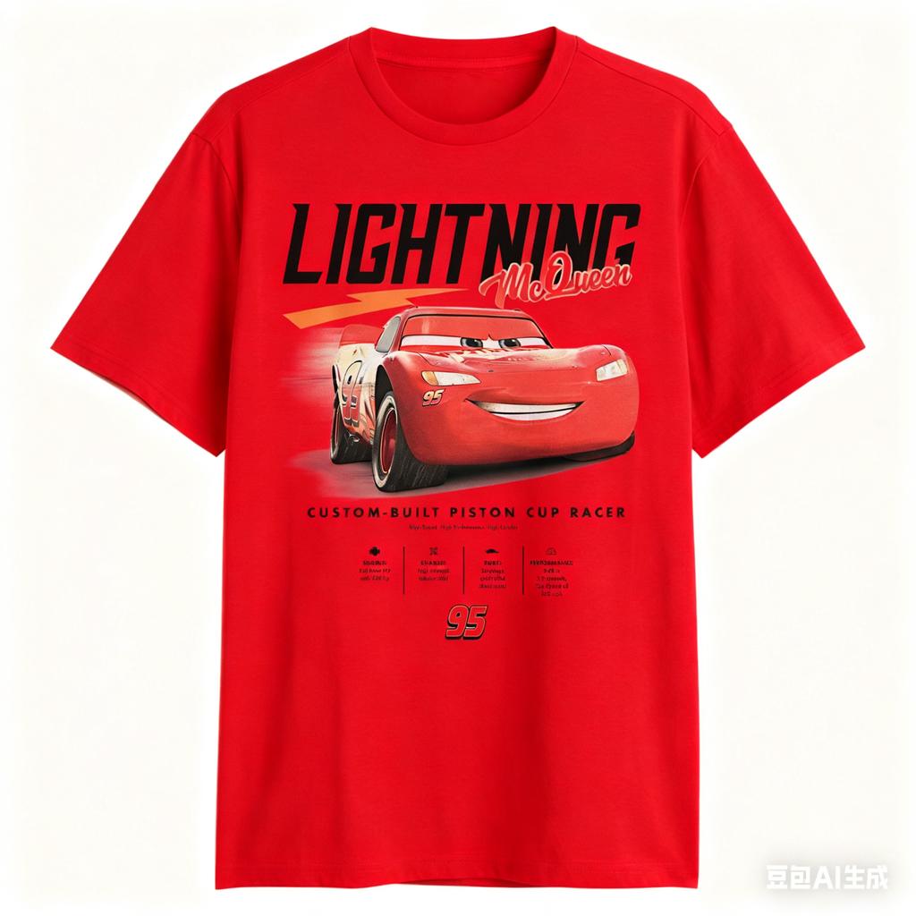 Pixar Trendy Casual Loose Fashion Short-sleeved Car Story Lightning McQueen Statistical Adult T-shirt