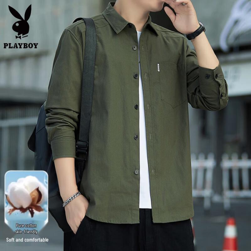 Playboy Men's Pure Cotton Multi-Pocket Workwear Shirt Jacket